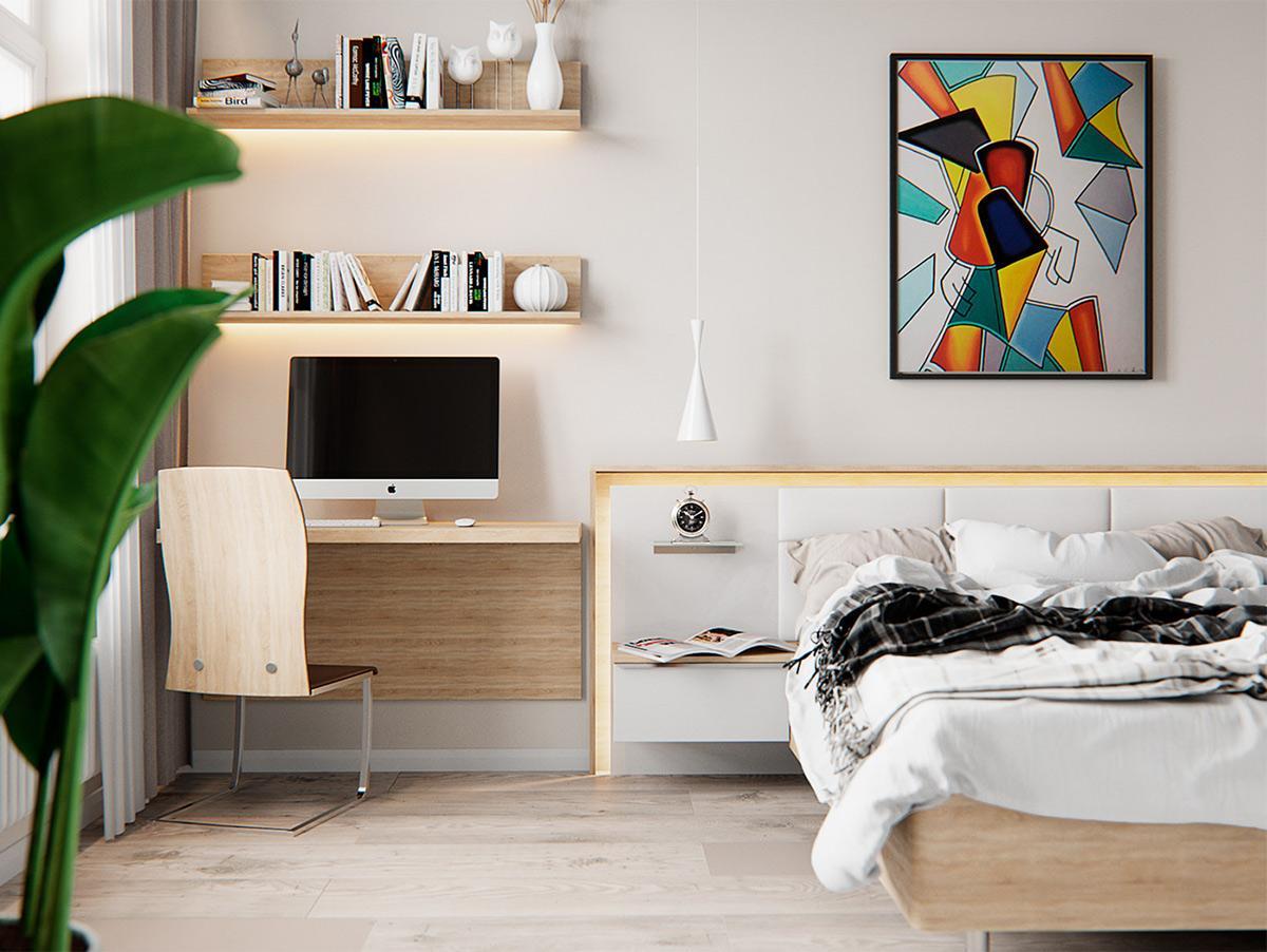 Thiết kế chung cư 40m2 2 phòng ngủ nội thất gỗ sang trọng